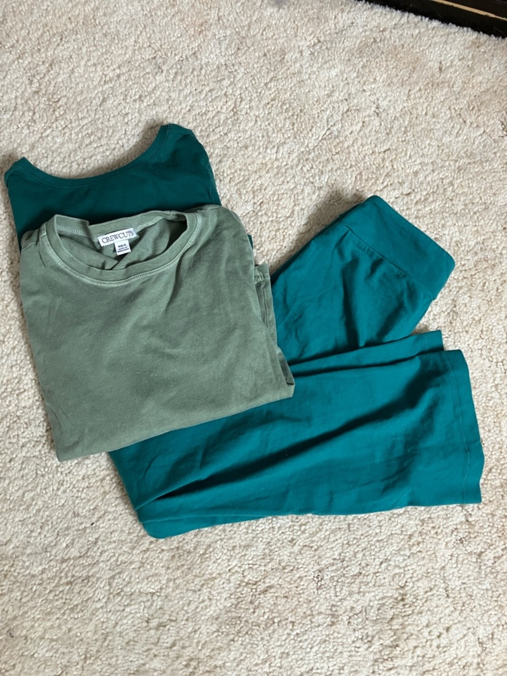 Crewcuts Sage Green Tee Girls with Teal flare (cat jack) Leggings lot (8)